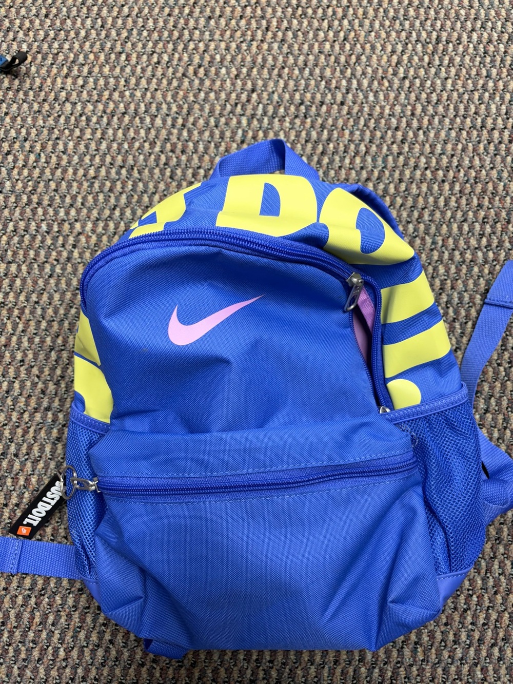 Nike Royal Blue Backpack with Yellow Panels and Pink Swoosh